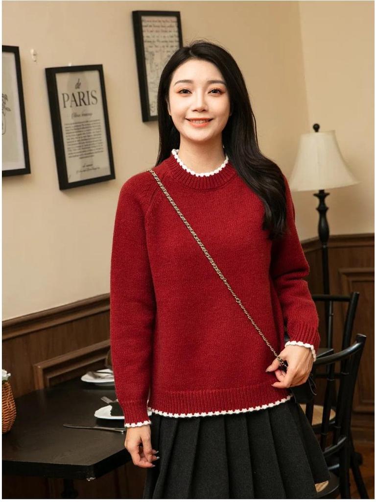 2025 Knit Red Family Sweater: Thickened Round Neck Pullover for Parent-Child, Couples & Casual Wear
