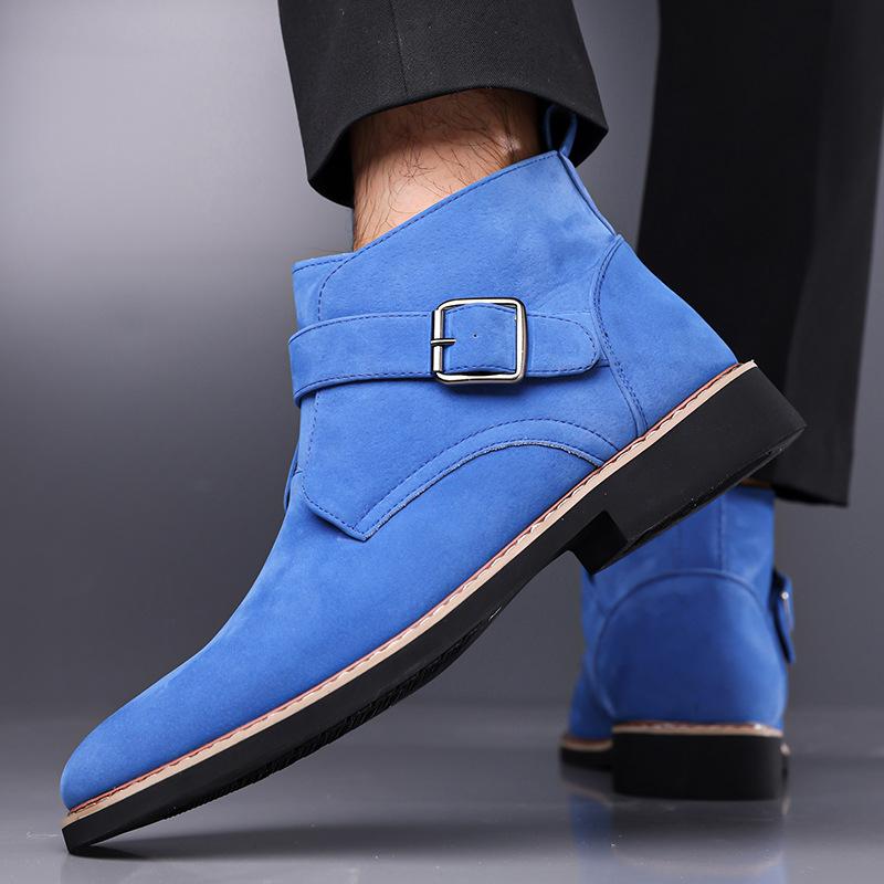 Large Size Suede Martin Boots Low Heel Square Heel Belt Buckle Short Elastic Sleeve