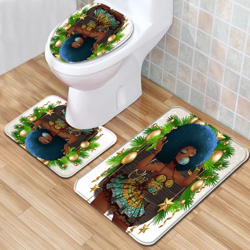 African Women'S Bathroom Floor Mat Three-Piece Bathroom Carpet Toilet Mat Set Doormat Bathroom Non-Slip Mat