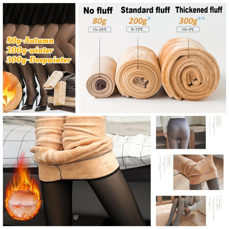 Women Thermal Leggings Winter Warm Sexy Elastic Translucent Pantyhose Female Fleece Thermal High Waist Slim Thicken Tight Pants