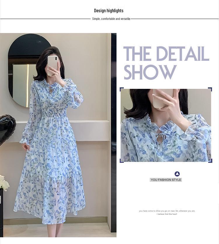 Korean Ruffle Rose Dress: Elegant Waist-Slimming Long Dress with French Sweet Ruffle Edges.