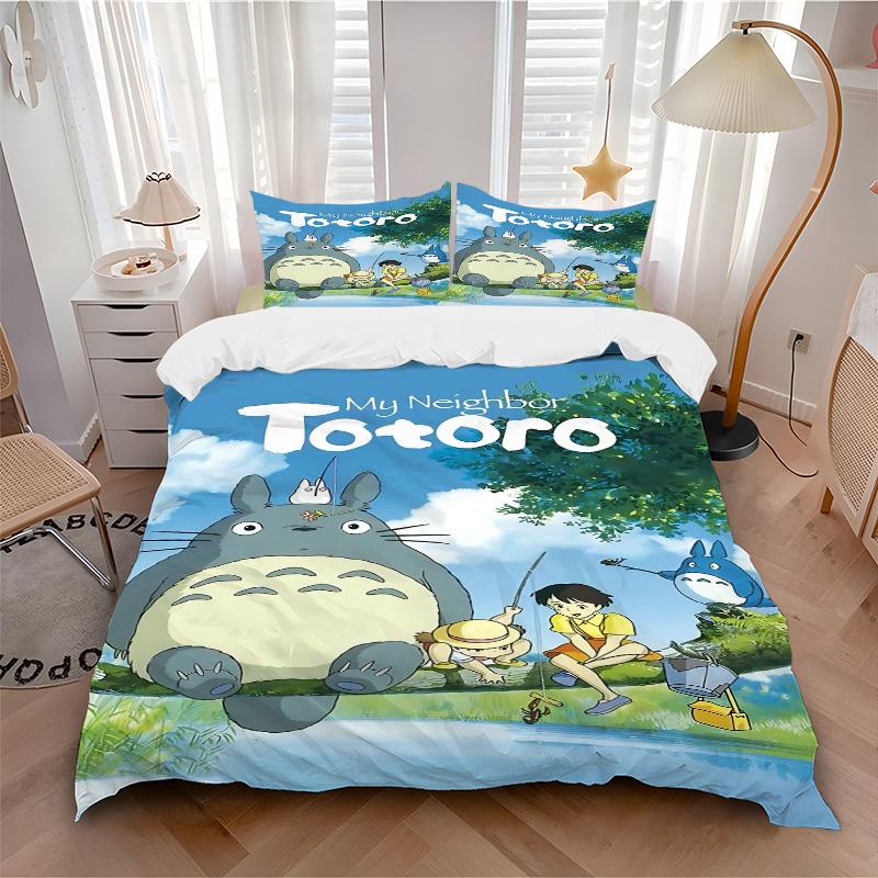 Neighbor Totoro Adventure Print 3Pcs Bedding Setduvet Cover With 2 Bedropillowcase Home Birthday Gift