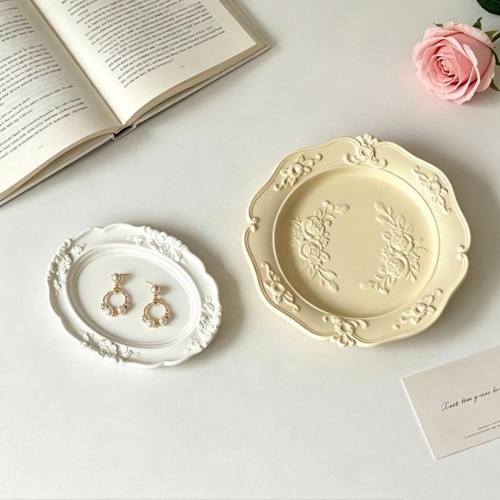 Vintage Floral Relief Jewelry Storage Tray Rose Embossed Storage Bowl  Home Decoration