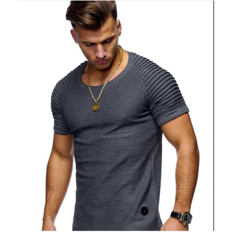 Men's Crew Neck Slim Fit Solid Color Short Sleeve T-Shirt Rough Sleeve Men's Short