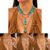 Bohemian Turquoise Geometric Pendant Necklace With Gold Chain For Women Summer 2025