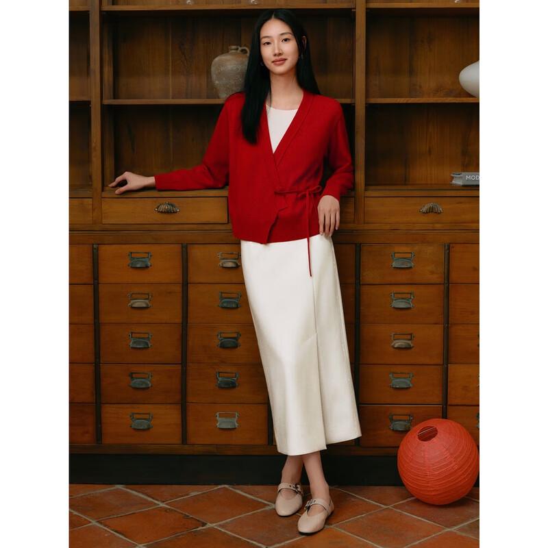 JUZI Annaco New Chinese Style Faux Two-Piece Wool Blend Sweater L