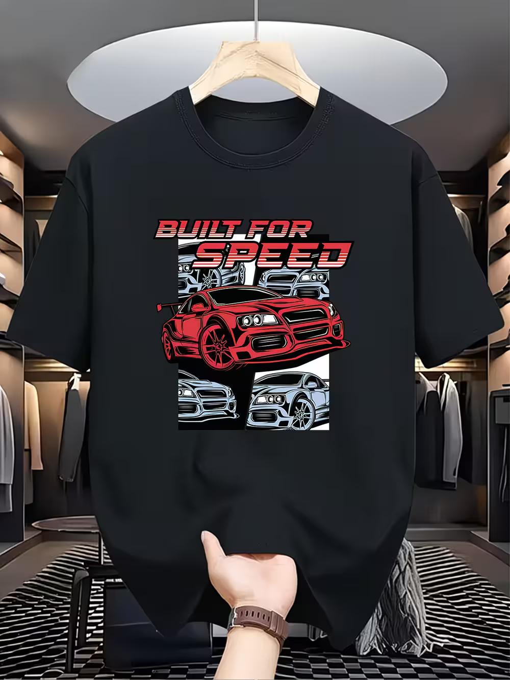 Men S Casual Crew Neck T-Shirt with  Built for Speed  Graphic S