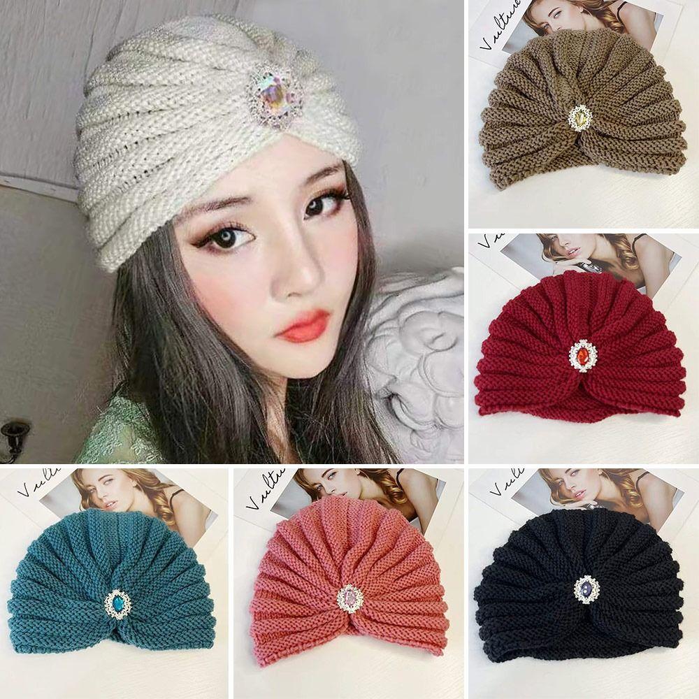 

Winter Warm Bohemia Turban Thick Turban Cap Fashion Knitted Hats for Women синій