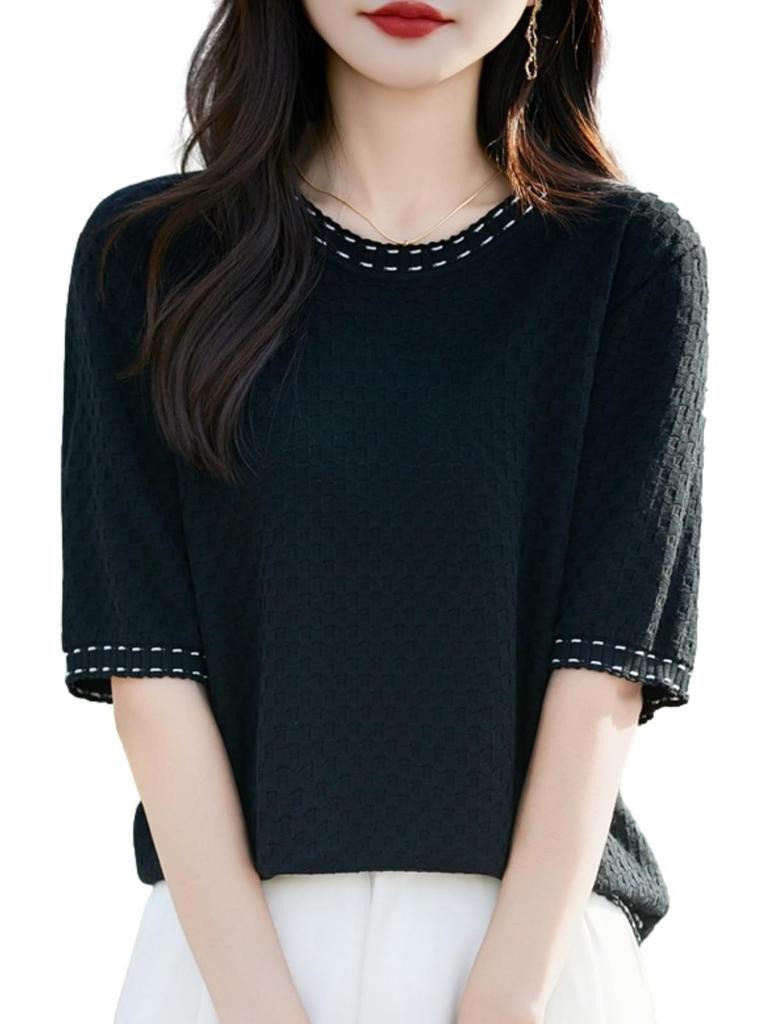 BN1 Select Short Sleeve Knit Perfect for and Stylish Size M Women's Top, Spring, Summer, Fall, T-Shirt, Black, (BN291 BLK)