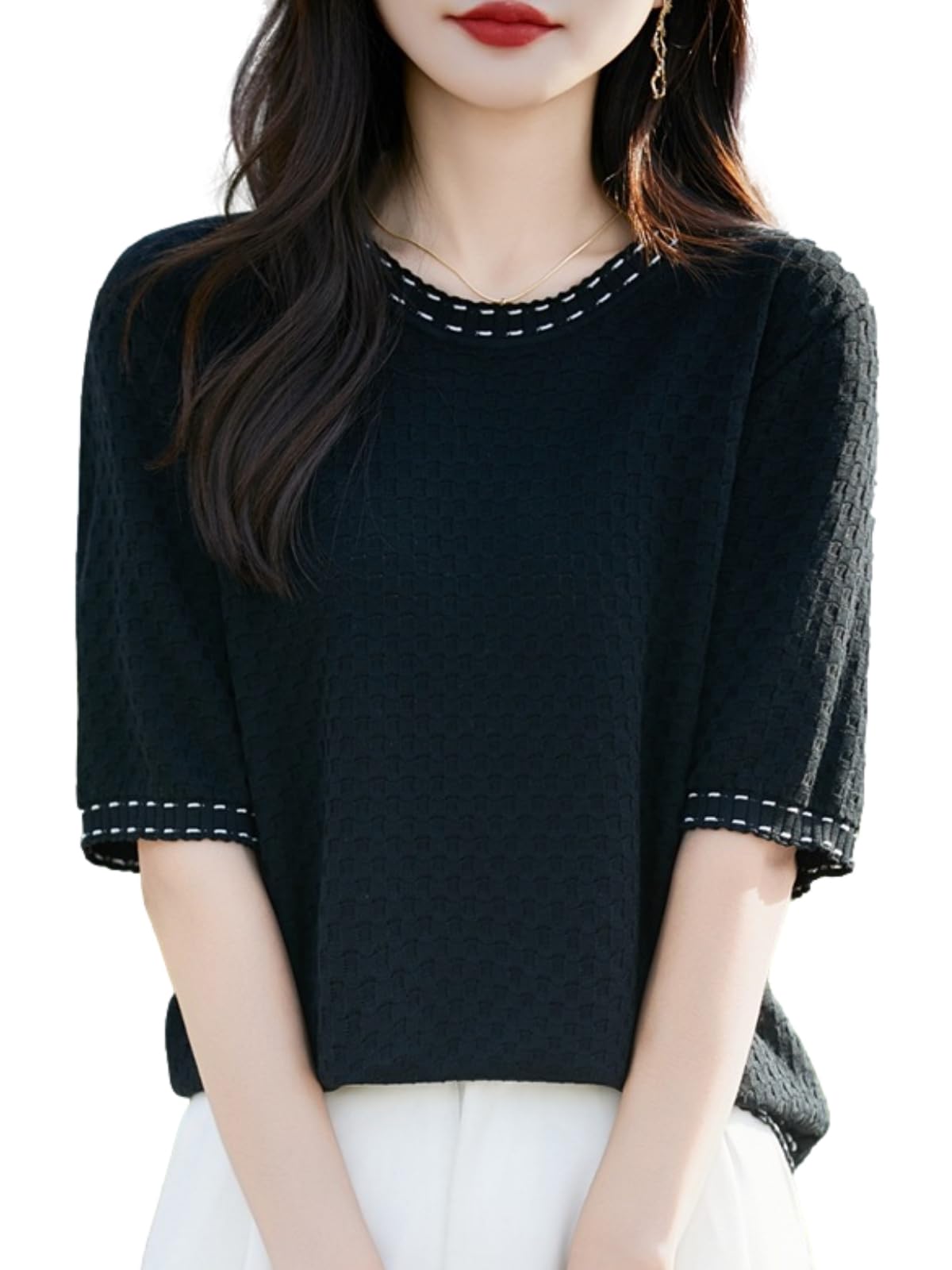 

BN1 Select Трикотажный топ с коротким рукавом Идеально подходит и стильный Размер M Женский топ, Весна, Лето, Осень, Футболка, Черный, (BN291 BLK) чёрный