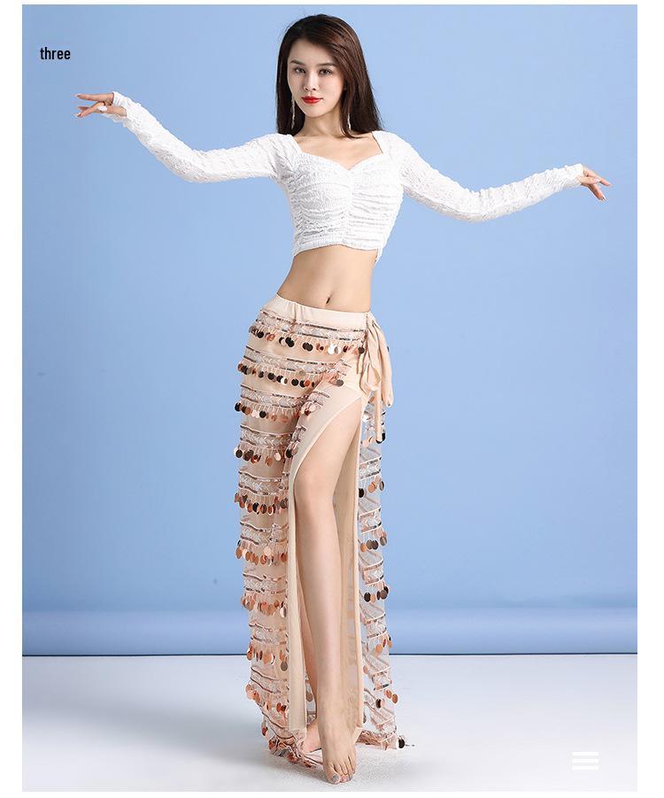 Conjunto de Dança do Ventre Feminino Huayu Outono/Inverno: Fantasia de Borla com Lantejoulas para Iniciantes