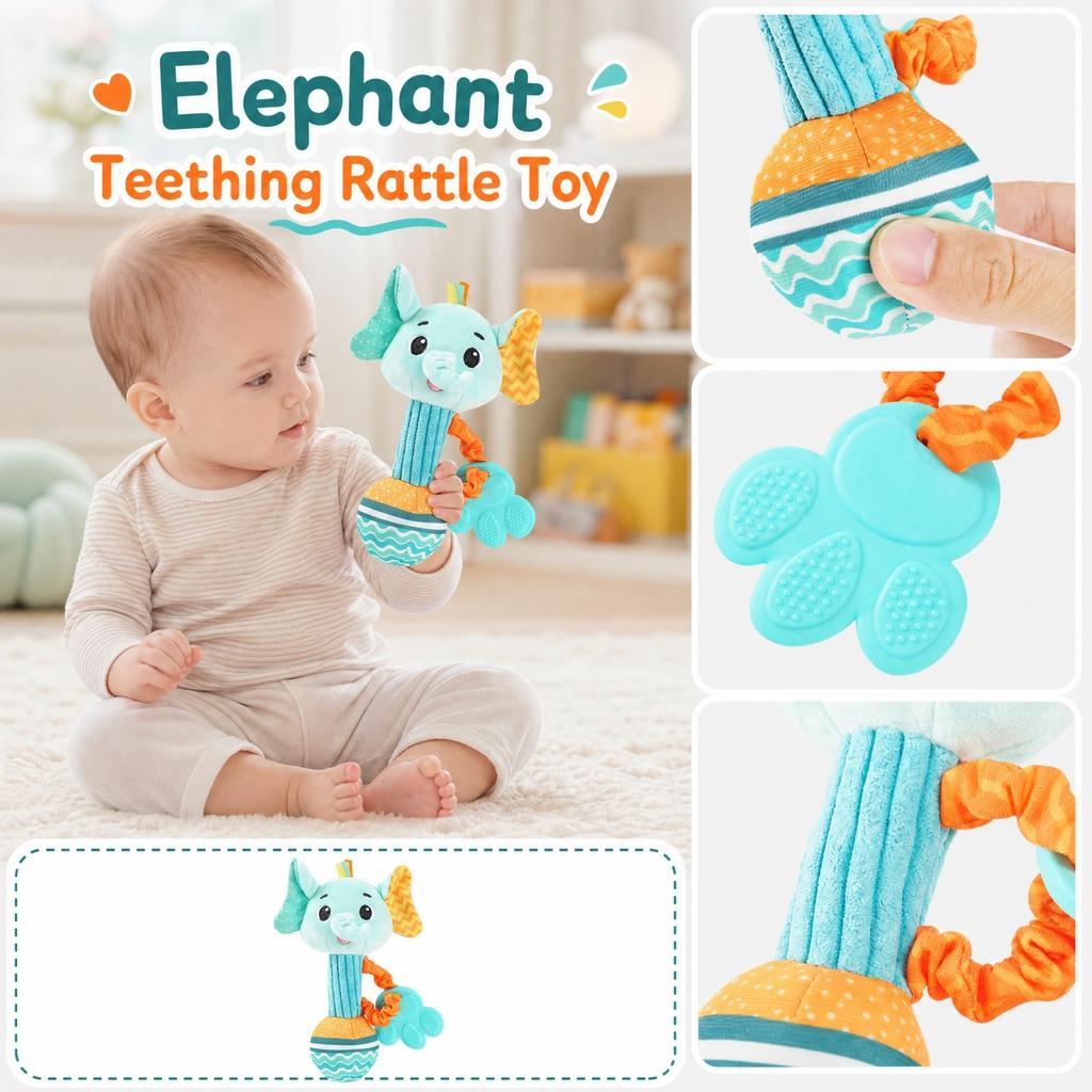 Baby Teething Toy Handheld Grasping Rattle for Infants