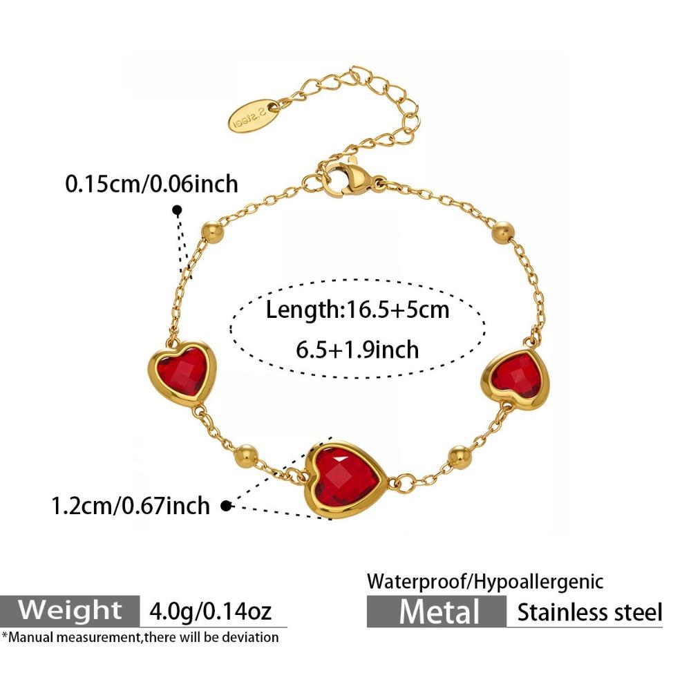 Vintage Heart Glass Necklace Stainless Steel Earrings Hand Chain Heart-shaped Jewelry Set  Gift