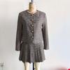 Spring 2025 European & American Women's Fashion Suit: Blazer & Houndstooth Pleated Skirt Set