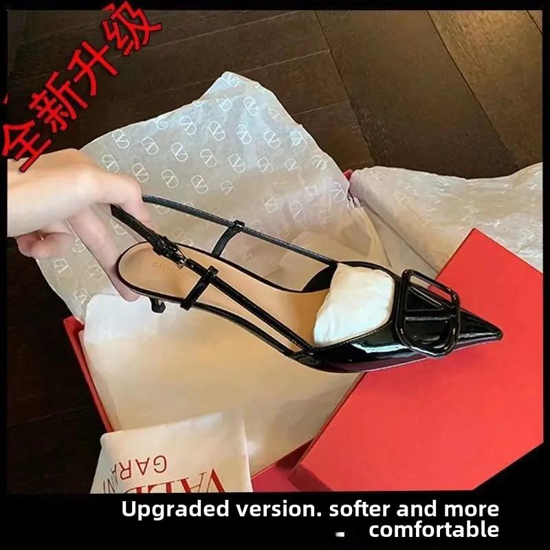 Nieuwe Zomer Franse Stijl Hoge Hakken 42 Fijn Spoor Puntig V Gesp Riem Sandalen Zwart Damesschoenen