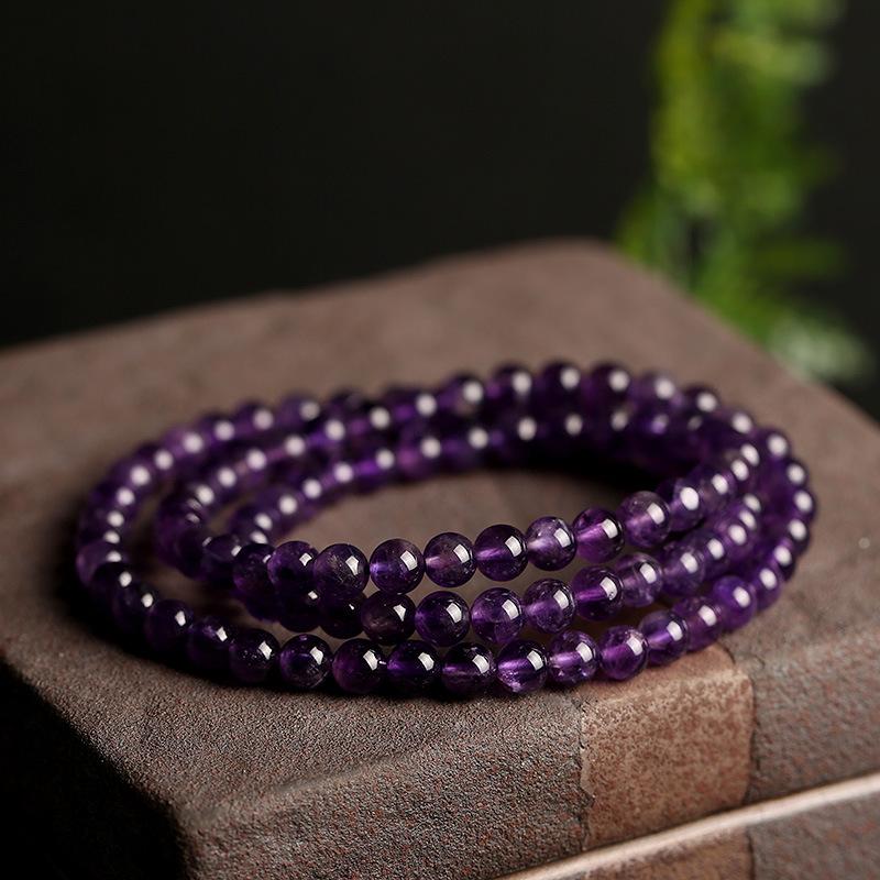 Premium Uruguay Amethyst Triple-Wrap Stacking Bracelet | Long Boho-Chic Meditation Prayer Beads Spiritual Tranquility Gift