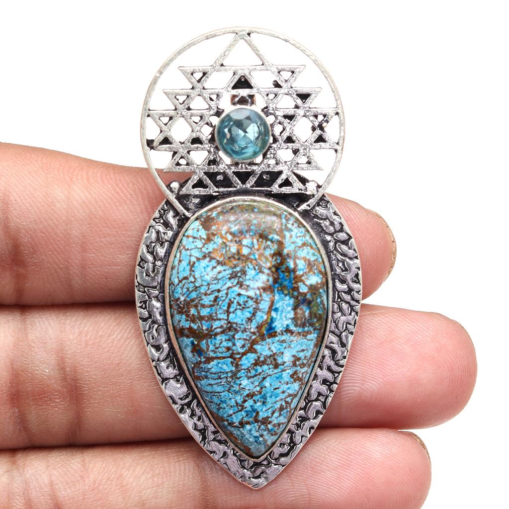 Azurite Necklace Malachite Silver  Gifted Pendant Gemstone Jewelry