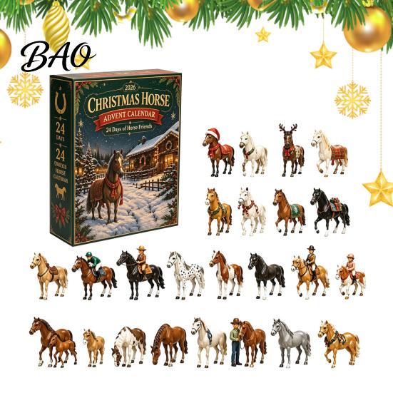 Acrylic Ornament Set Christmas Pony Advent Calendar, 24-Day with Mini Birthday Gifts for Children Horse Figures, Tree Hanging Countdown Decor,