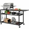 Garden Trolley Barbecue Cart on Casters with Foldable Side Tray, Three Shelves, 133 x 48.5 x 82 cm, Black