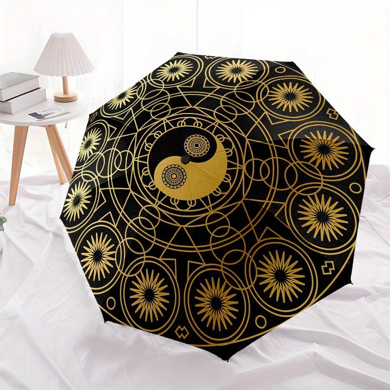 Golden Yin Yang Symbol Circular Rug  Umbrella, Portable 3-Fold Umbrella for Men & Women,Christmas Gift ES174