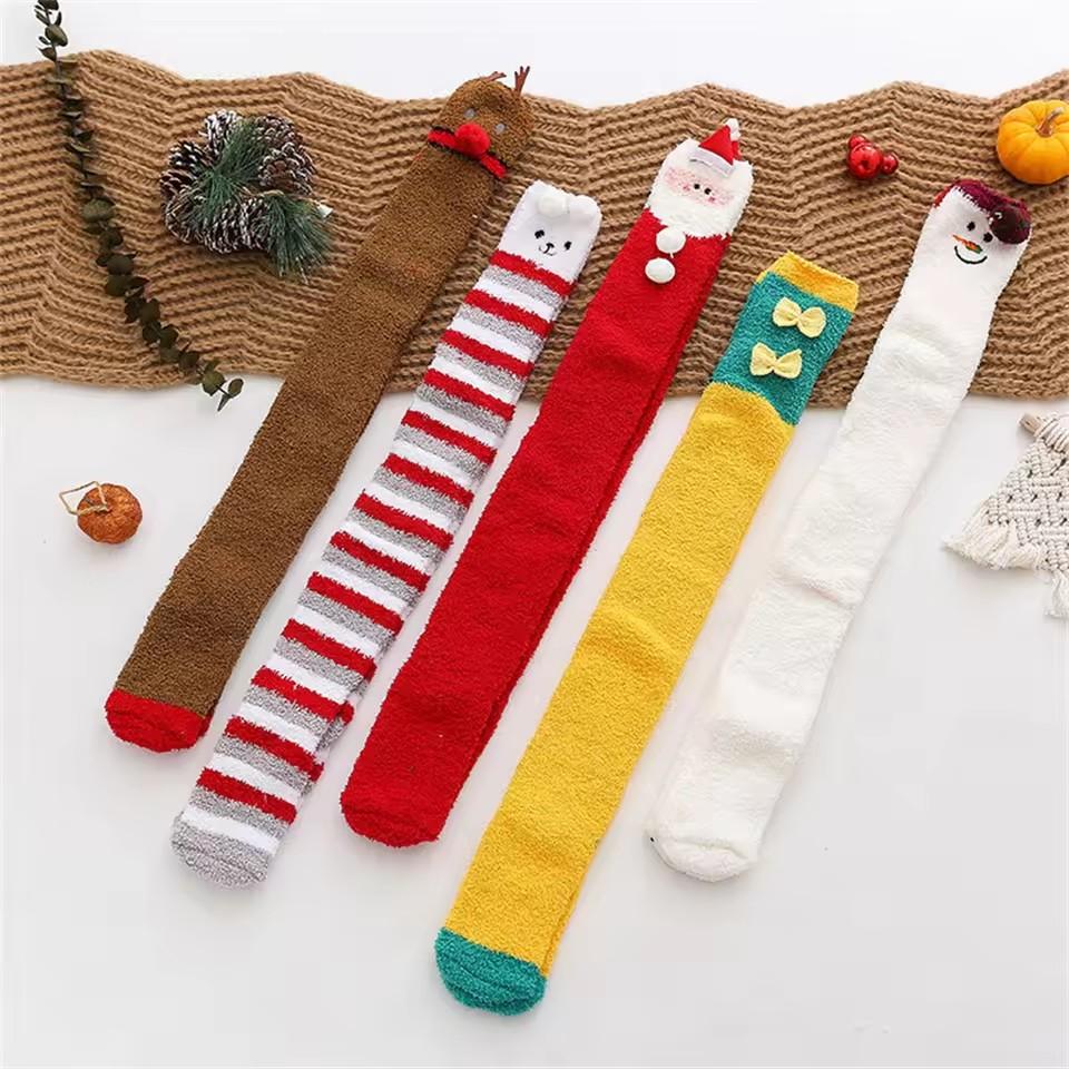 1 Pair Striped Thigh High Stockings Women's Panda Cat Winter Warm Ladies Girls White Funny over Knee Socks Long Christmas