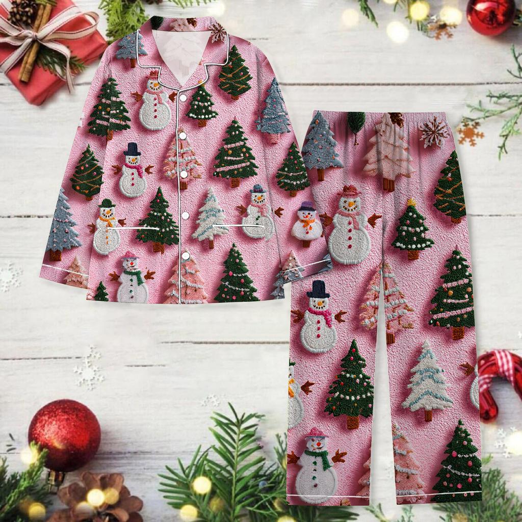 Dámská vánoční potištěná souprava na doma s dlouhým rukávem a dlouhými kalhotami