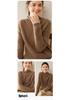 Women's Slim-Fit Ribbed Cashmere Sweater - Half-High Neck Knit Top for Autumn and Winter