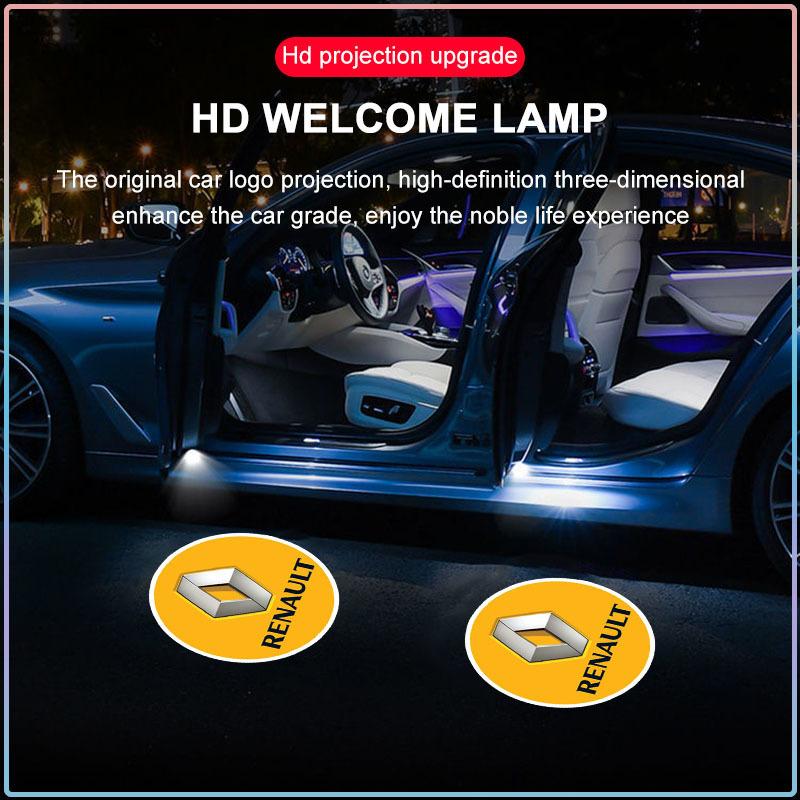 2Pcs LED Car Door Ghost Shadow Projector Light Wireless Auto Welcome Logo Lamp for Renault Dacia DUSTER Megane 2 3 Clio 4 Captur Kadjar Fluence