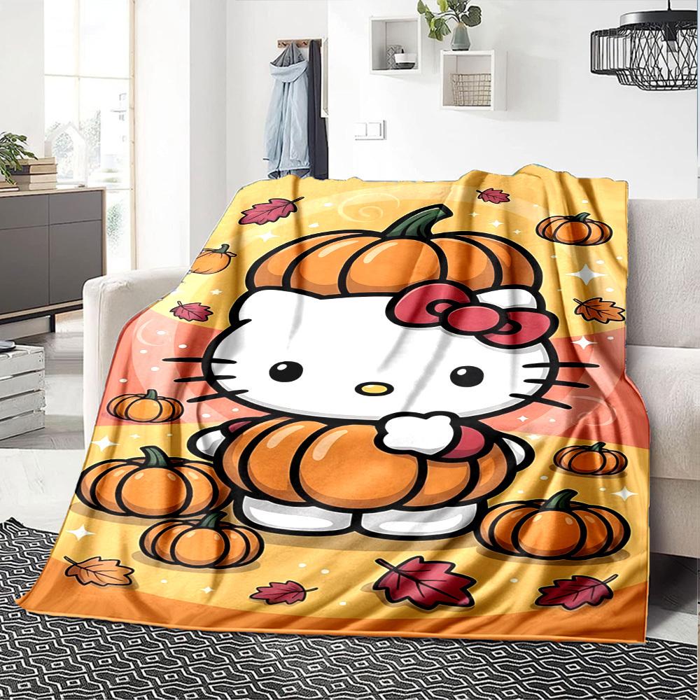 1pc Hello Kitty pumpkin blanket Lightweight Flannel Throw for Sofa Bed Travel Camping Livingroom Office Couch Chair