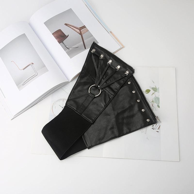 Gothic Solid Color Lift Up Female Waist Corset Wide Faux Leather Belt Women Fashion Slimming Waistband Elastic Corsets