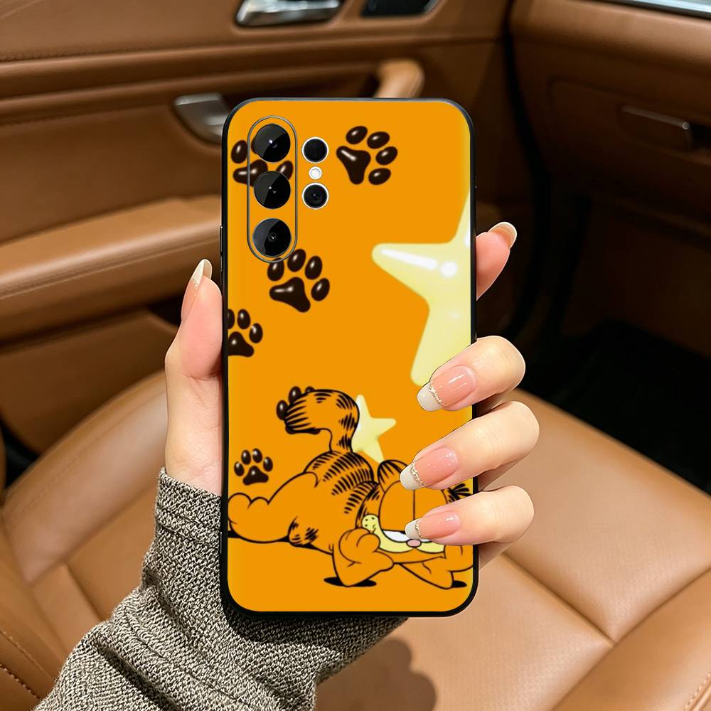 G-Garfield-Classic Cartoon Soft Silicone Case for Samsung S25, S24, S21, S22, S23, S30, Ultra, S20, Plus, FE, Lite-Black