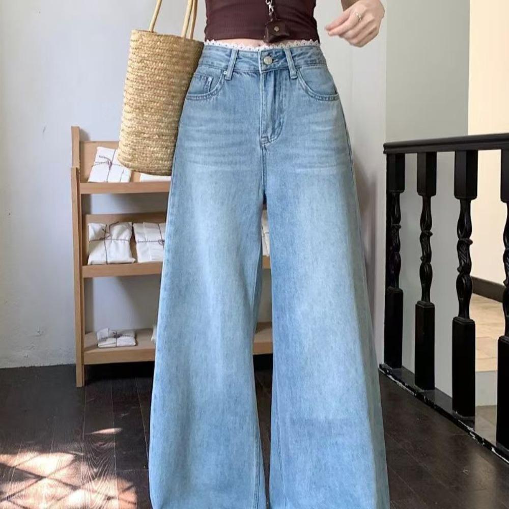 Jeans a Vita Alta Gamba Larga da Donna Vestibilità Larga Pantaloni in Denim Casual Classici Lunghi Pantaloni in Denim per l'Uso Quotidiano Streetwear
