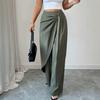 Pantaloni da donna a vita alta con nodo attorcigliato, gamba larga drappeggiata, vestibilità casual ampia, pantaloni palazzo