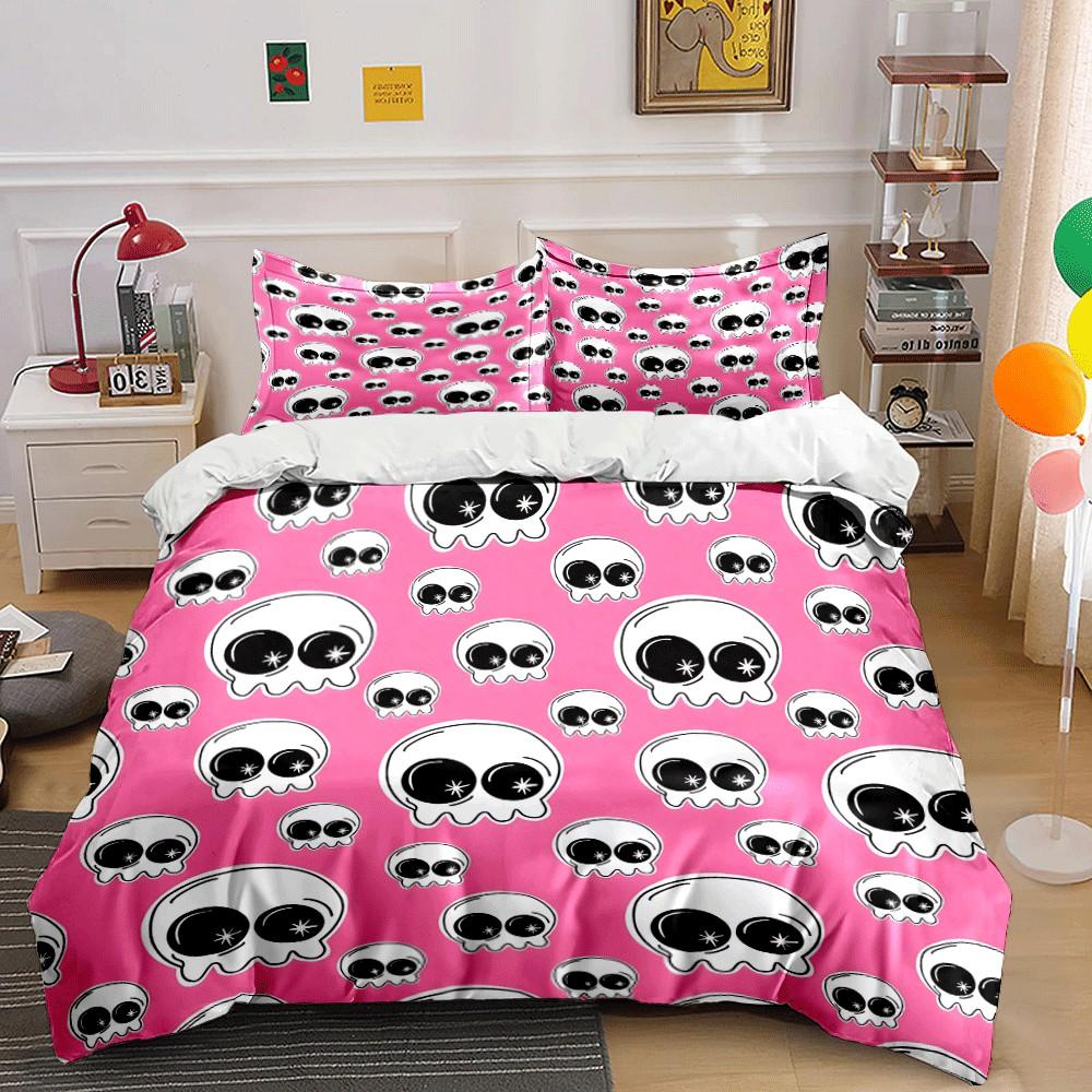 "Pink Skull Pattern Decoration Set" Exquisite three-piece bedding set gift for kids and adults