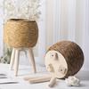 Imitation Rattan Triangular Flower Pot Stand: Creative Desktop Succulent Storage, Straw Woven Design, Large.