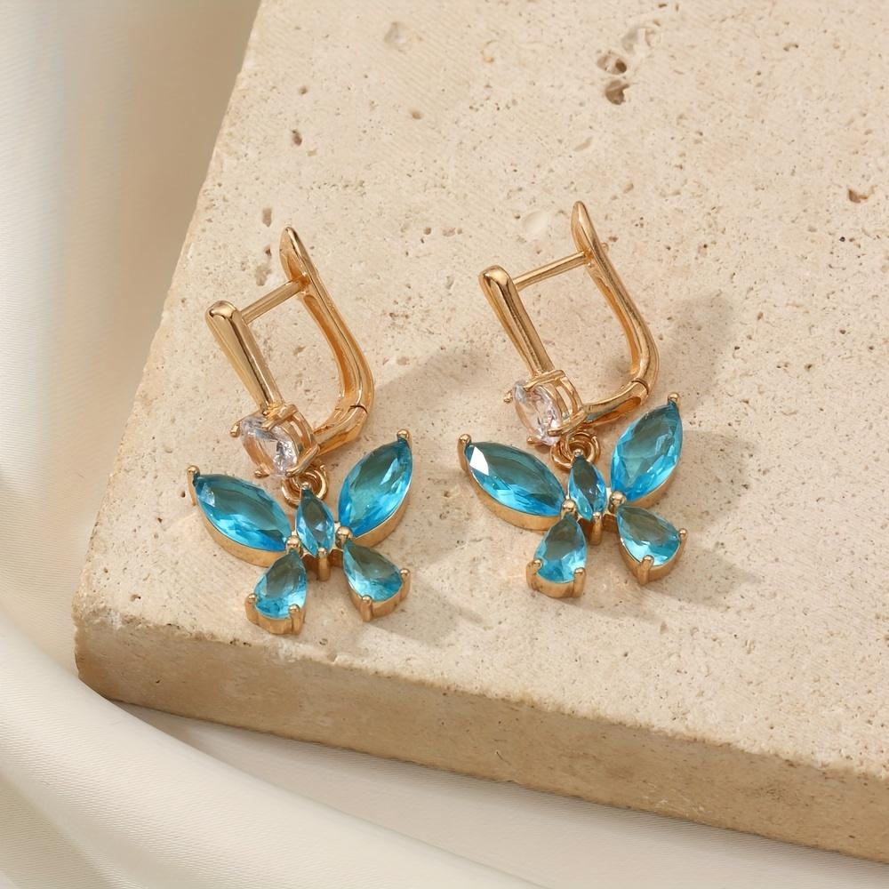 CDJAIME Blue Butterfly Shaped Dangle Earrings for Women New Fashion Golden Earring Wedding Party Jewelry Accessories