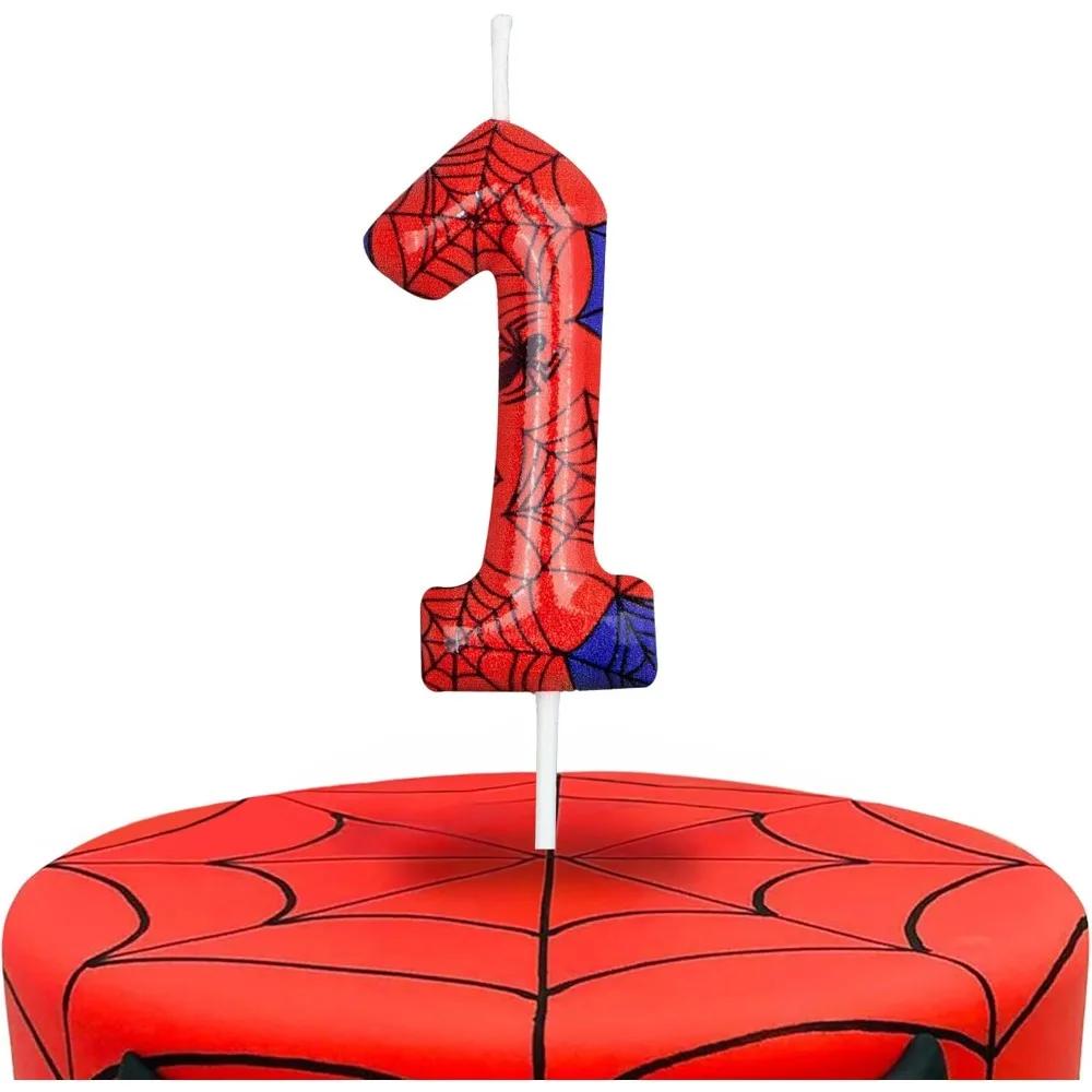 

Свечи-цифры на первый день рождения в виде красного и синего паука, украшения для торта в виде цифры 1/2 для вечеринок в стиле мультфильма «Паук»