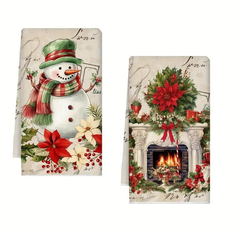 2PCS Christmas towel cloth, dish towel, cross-border microfiber Christmas printing, kitchen towel cloth, dish towel