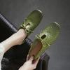 Johnature Pantofole da esterno intrecciate in vera pelle stile retrò, scarpe slip-on da donna leggere e versatili