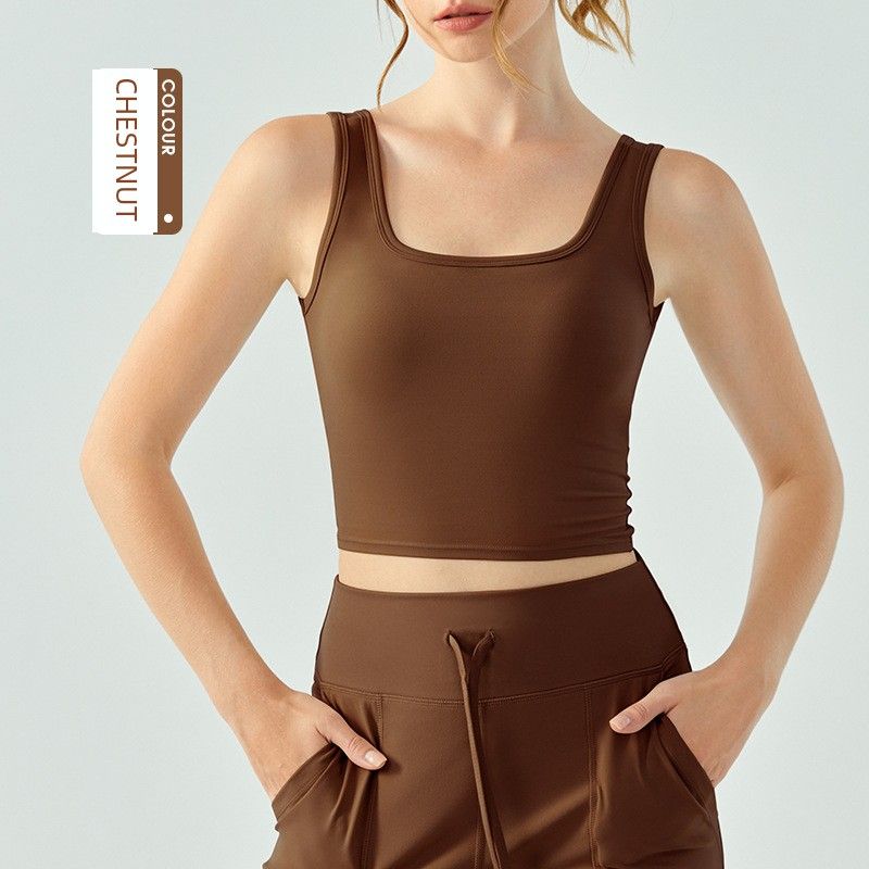 Foreign Trade Cross Beauty Back Sports Bra Women Half Fixed Cup Outer Wear All-Match Yoga Vest Tight Slimming Workout Clothes