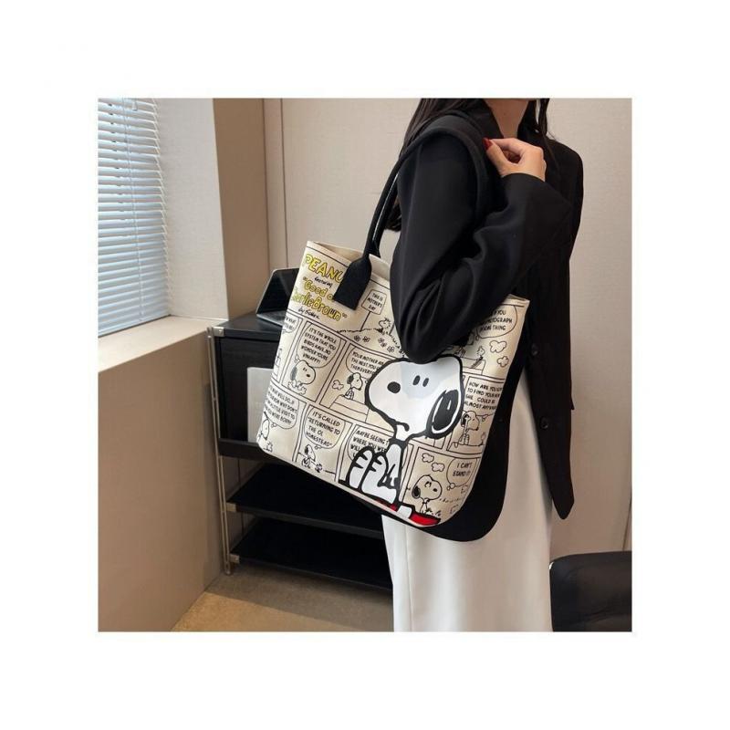 Sac à bandoulière en toile à motif Snoopy pour filles à la mode, compartiments internes multiples, sac à bandoulière décontracté pour tous les jours, sac de rangement grande capacité