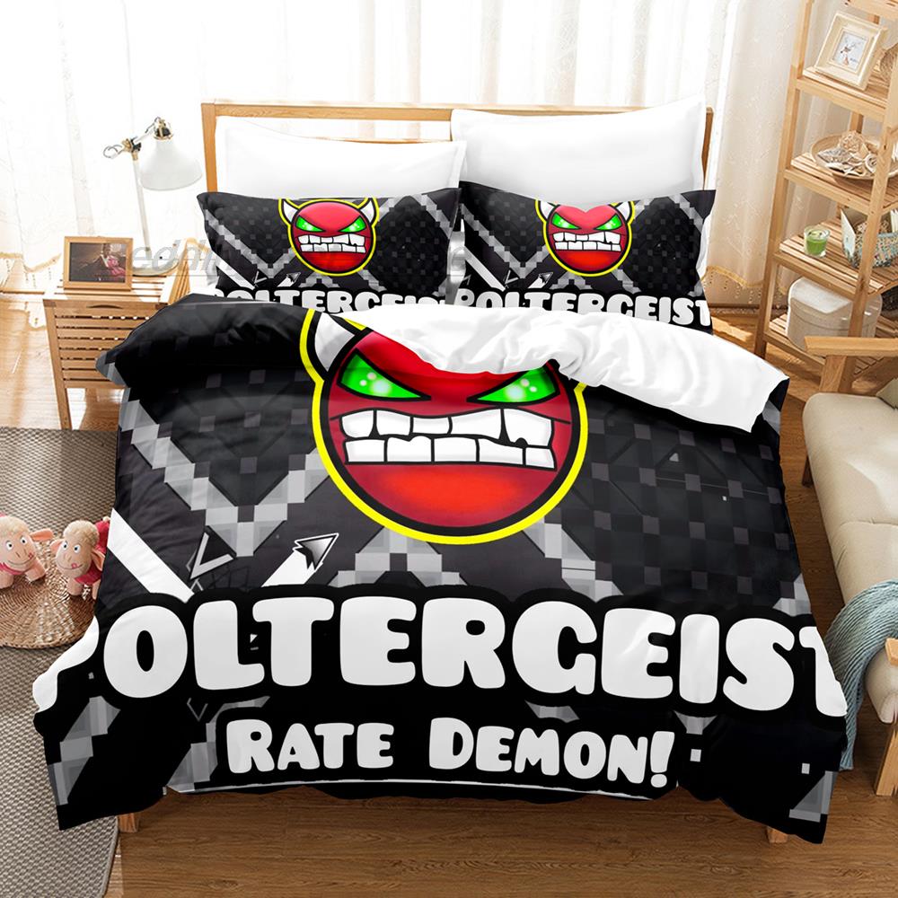 Angry Geometry Dash Bedding Set Single Twin Full Queen King Size Bed Set Aldult Kid Bedroom Duvetcover Sets 3D Print Cartoon