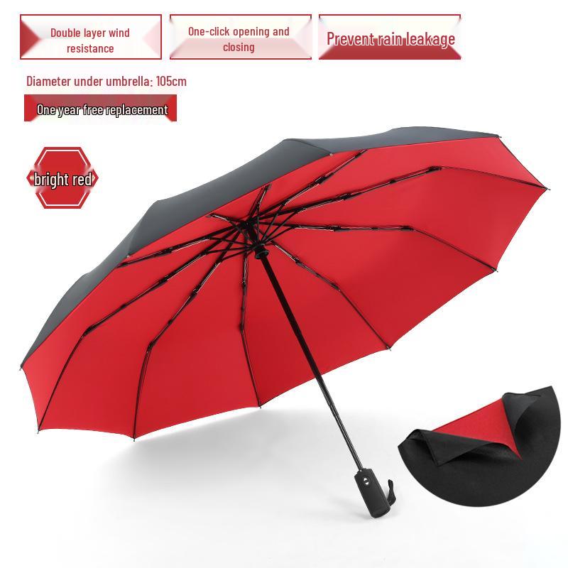 Umbrelă pliabilă automată, dublu strat, rezistentă la vânt - 10 spițe, unisex, pentru soare și ploaie, stil business creativ