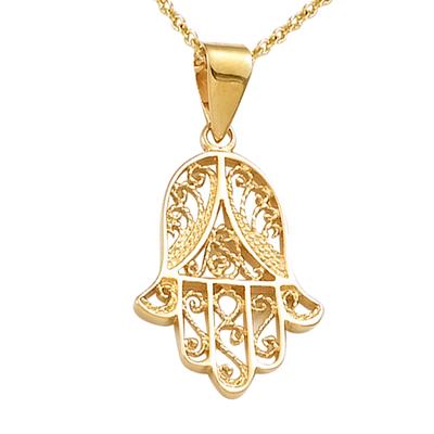 [B7591] - Gold Plated Pendant 'Hand of Fatma' Golden - 15x20 Mm