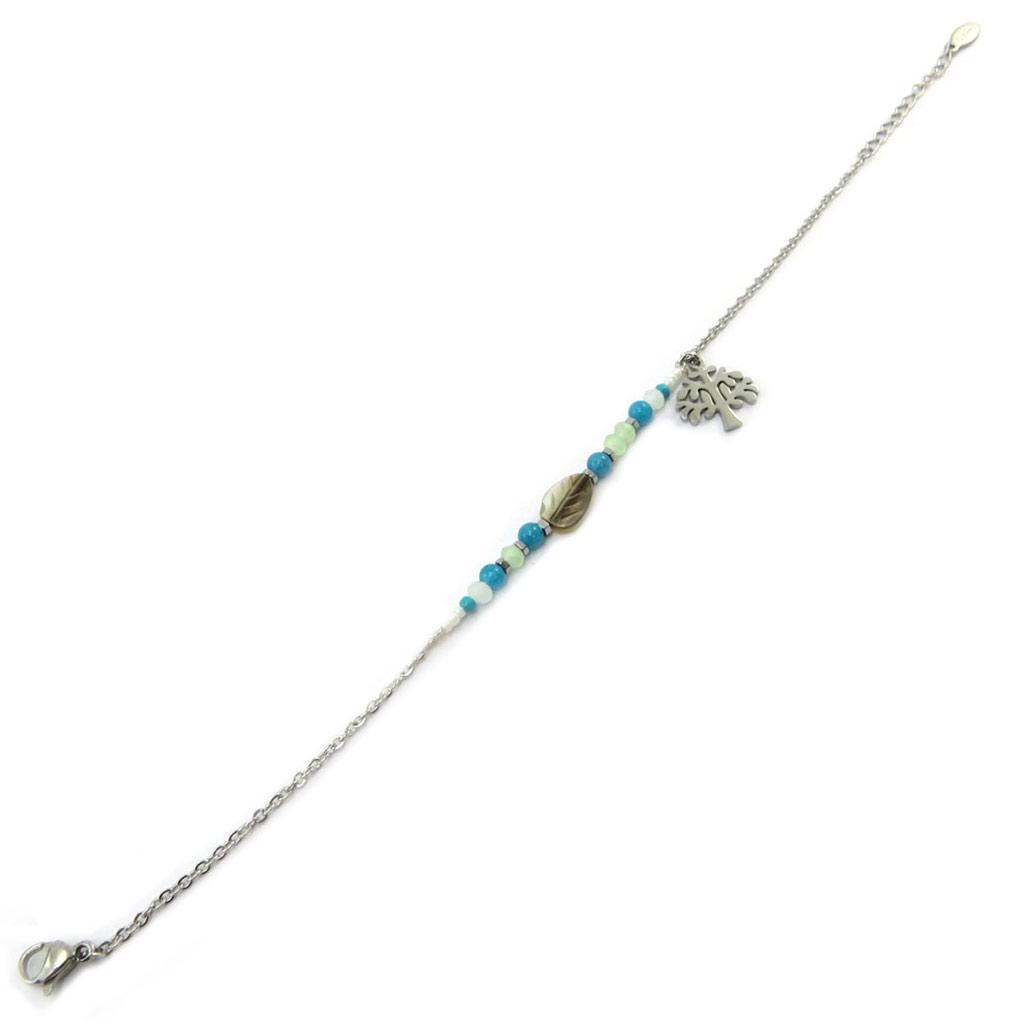Les Trésors De Lily [P4906] - Silver Blue 'Tree of Life' Steel Bracelet
