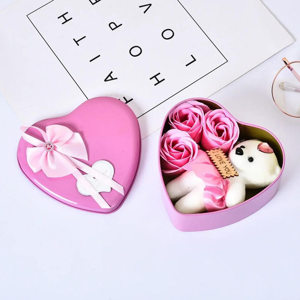 Bear Soap Rose Gift Box Valentines Day Flower Love Box Bears Bouquet Wedding Birthday Home Party Decoration