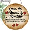 2D Flat Aluminum Round Metal Wall Art, Spanish Grandparents Home Decor, Rustic Wooden Texture Hanging Plaque for Front Door, Porch, Living Room, Gift