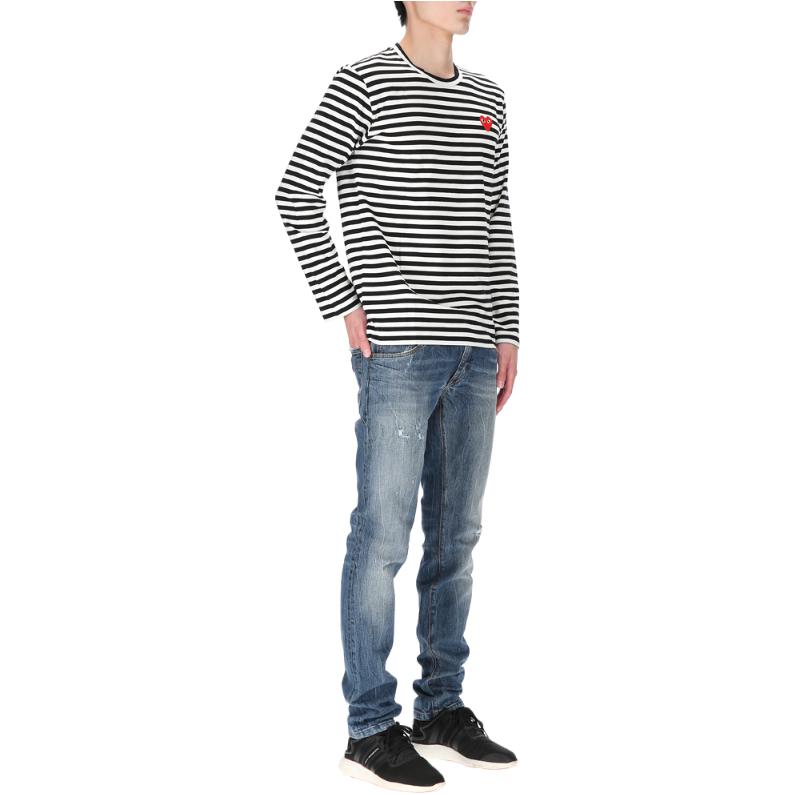 CDG play T-Shirts Men's Black Crew Neck AX-T164-051-1