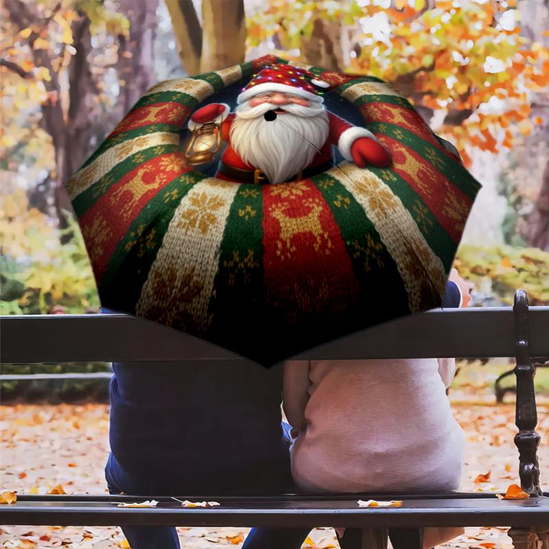 1 st Automatiskt Fällbart Paraply - Tecknat Mönster, Bärbar & Vikbar Design med 8 Ribbor, Jul- Födelsedagspresenter