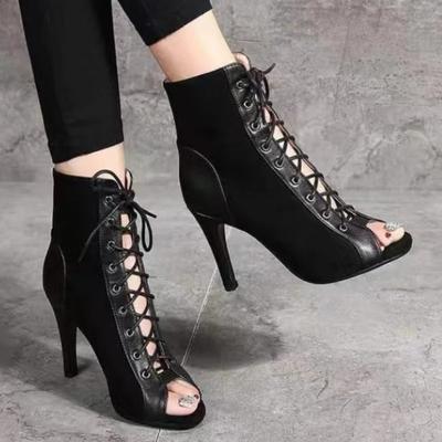 Buty Damskie 2024 Moda Sznurowane Damskie Sandały Outdoor Jednolite Zwięzłe Odkryte Palce Wysokie Obcasy Codzienne Sandały Damskie typu Fish Mouth